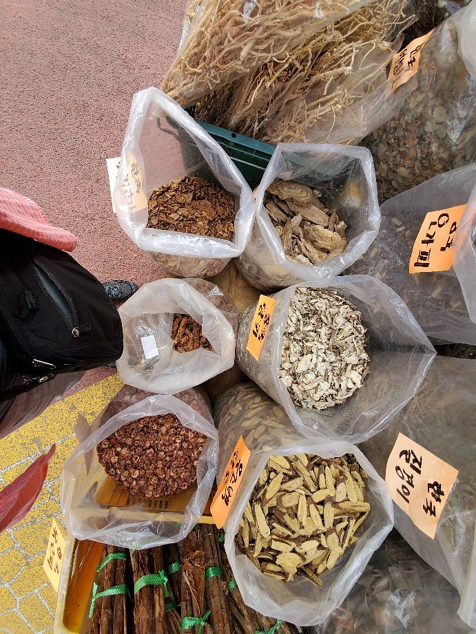 Gyeongdong Market Display of Dried Herbs and Roots