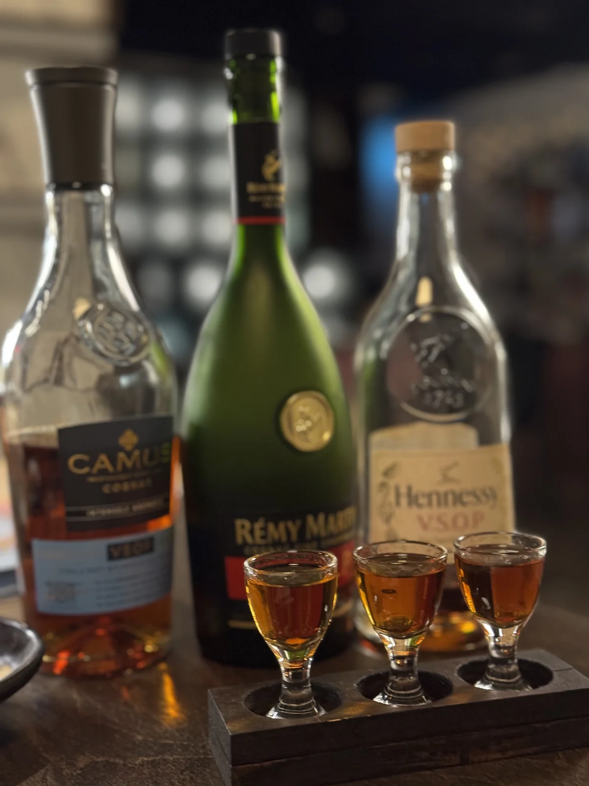 Cognac flight of Camus, Remy Martin, and Hennessy VSOP at Jeokon